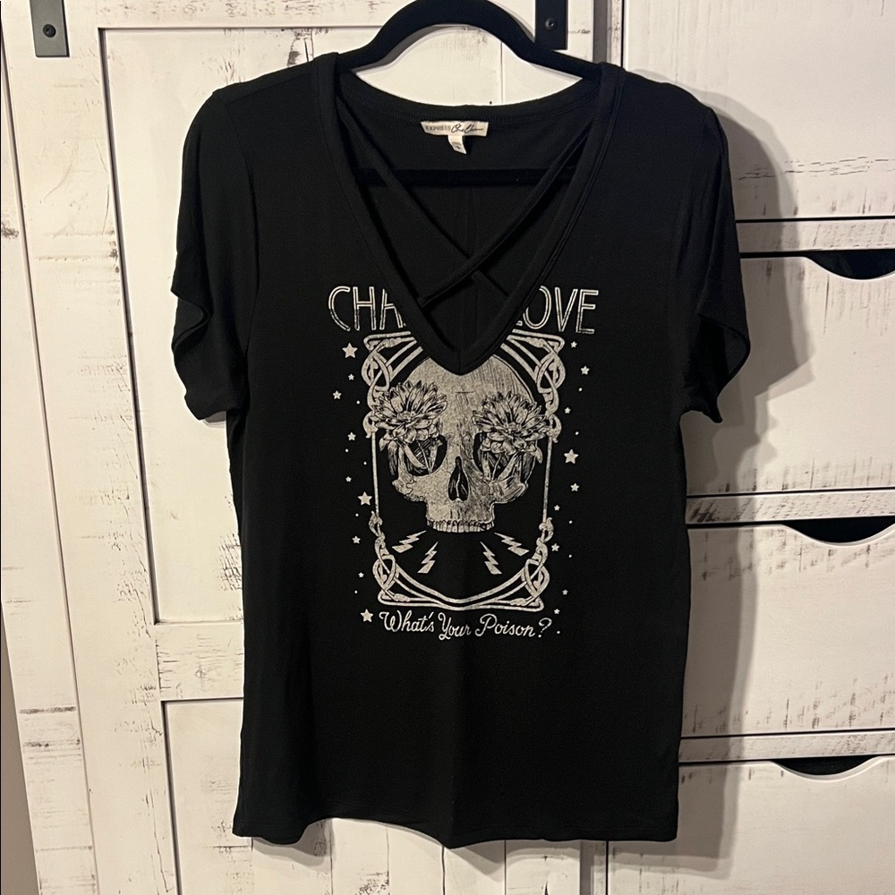 Express Black V-Neck Graphic Tee